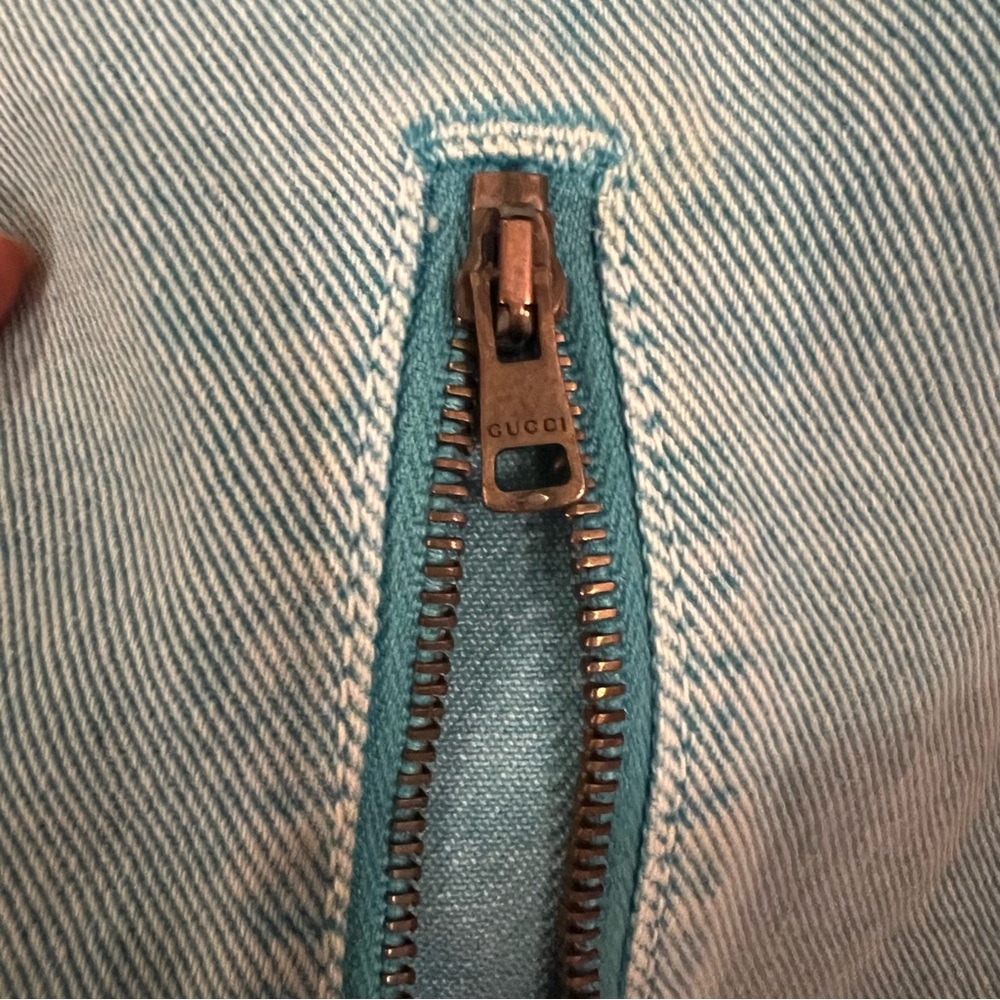 Authentic Gucci Blue paper bag waist cherry appliqué jeans 27 - Picture 8 of 12